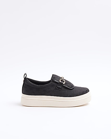 Black jacquard slip on trainers