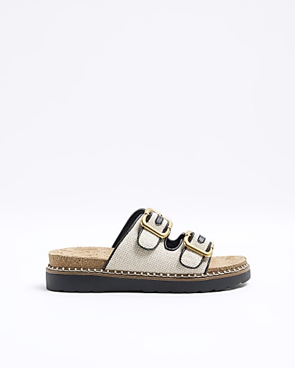 Beige Wide Fit Double Buckle Sandal