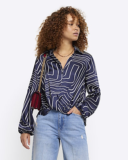 Navy abstract wrap shirt