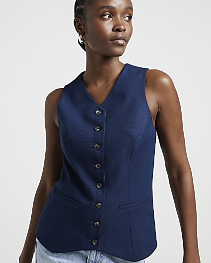 Navy high V-neck waistcoat