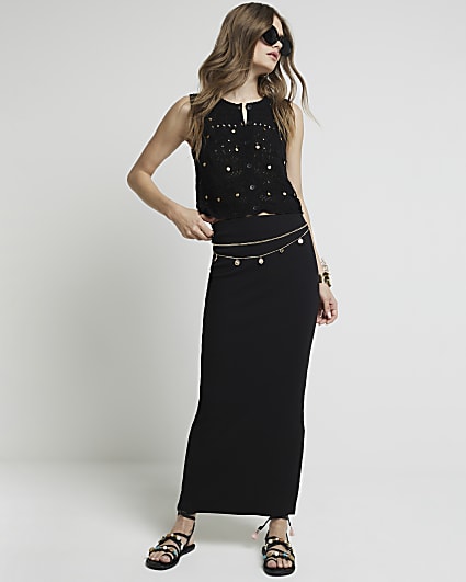 Black crochet embellished waistcoat