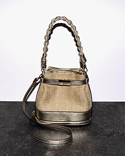 Gold Raffia Weave Bucket bag