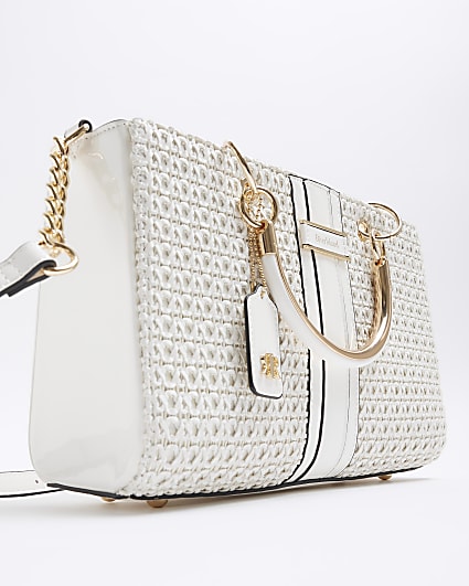 White Embossed Weave Tote Bag