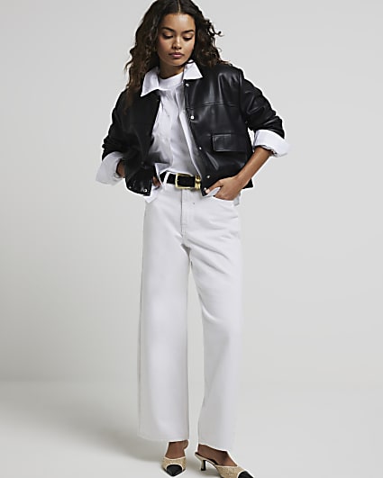 Petite white relaxed straight jeans