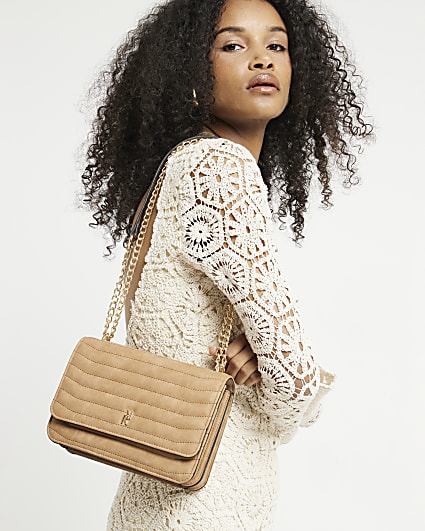 Light Brown quilted chain shoulder bag