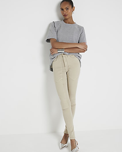 Beige high waisted seamed skinny jeans