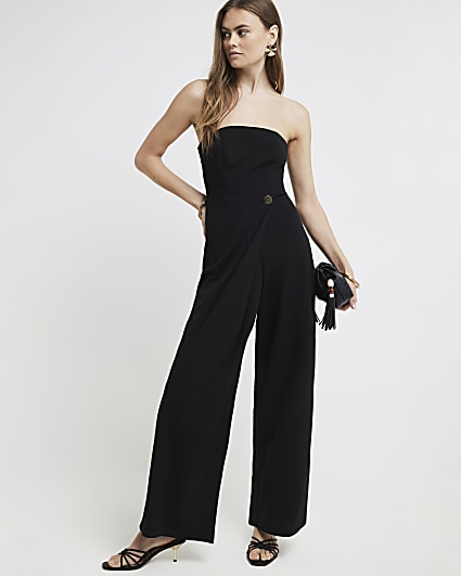 Black wrap bandeau jumpsuit