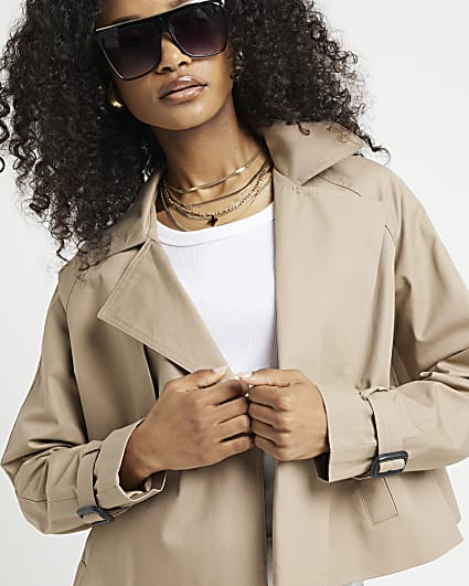 Beige Crop Trench Coat