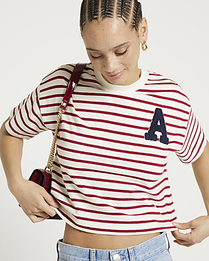 Red stripe boxy t-shirt