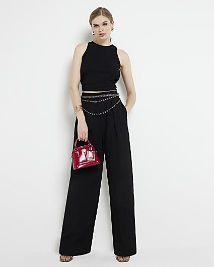 Black pleated wide leg trousers