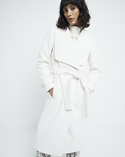 Cream belted wrap coat