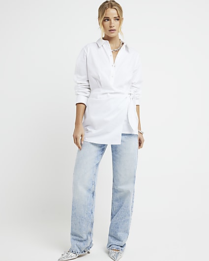 White poplin wrap shirt