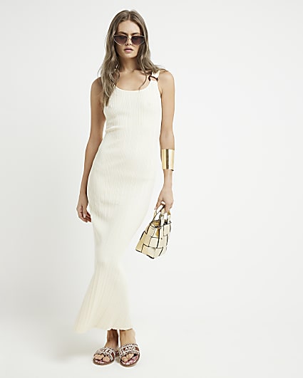 Cream ribbed bodycon maxi dress