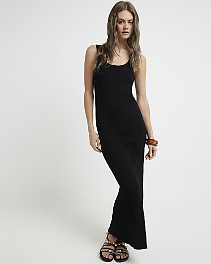 Black ribbed bodycon maxi dress