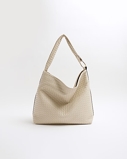 Cream Woven Slouch Tote Bag