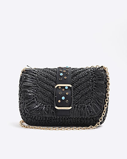 Black raffia shoulder bag