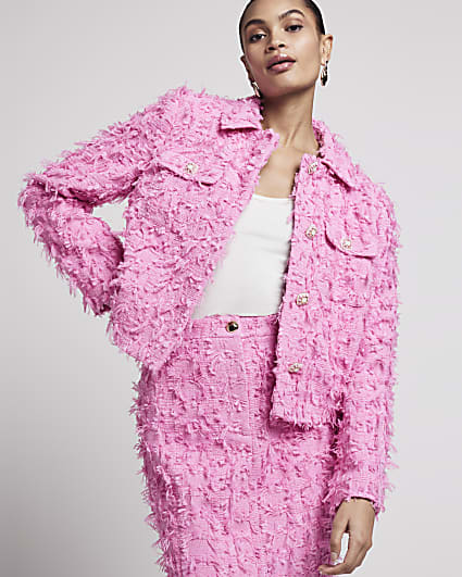 Pink textured crop trophy jacket