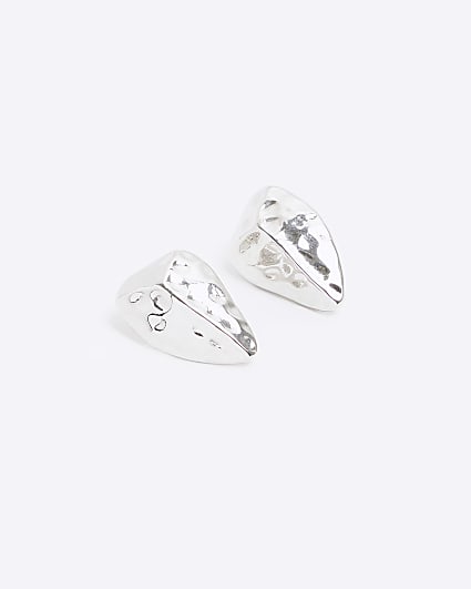 Silver Textured Stud Earrings