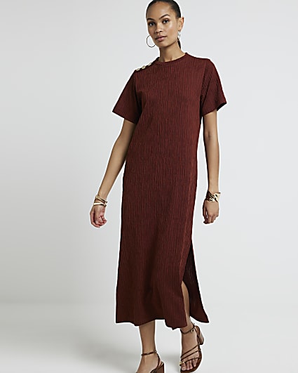 Brown textured midi dress