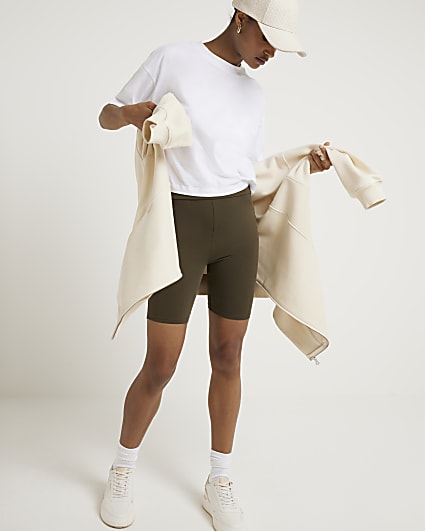 Khaki high waisted cycling shorts