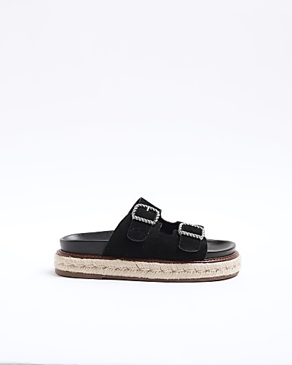 Black leather buckle sandals