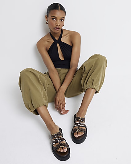 Brown leopard print strappy gladiator sandals