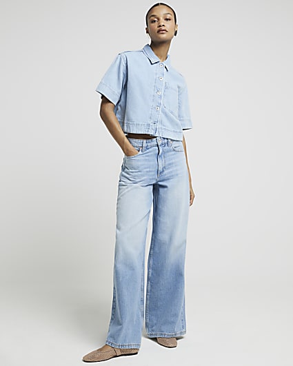 Blue high rise palazzo  jeans