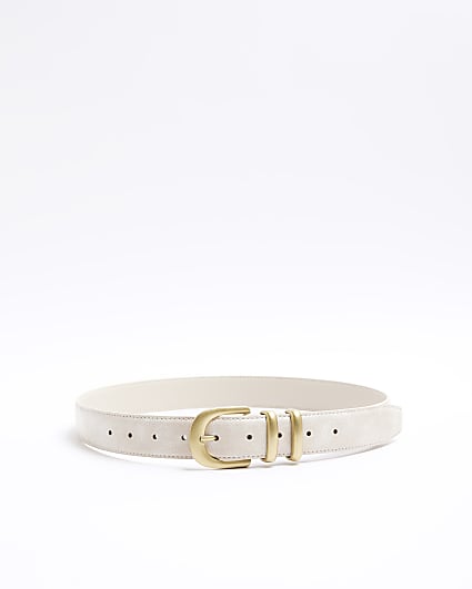 Cream double buckle belt