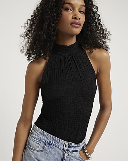 Black halter neck texture top