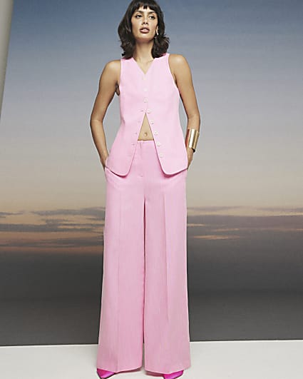 RI Studio Pink textured wide leg trousers