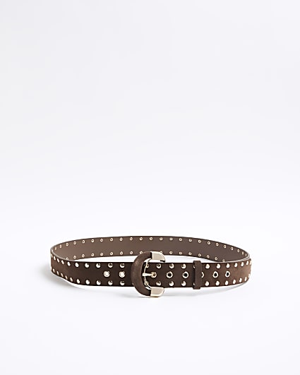 Brown suede studded belt