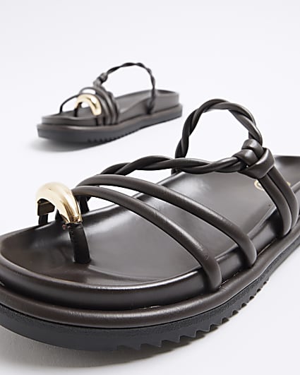 Brown twisted strap chunky sandals