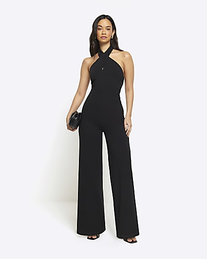 Black crossed halter neck jumpsuit