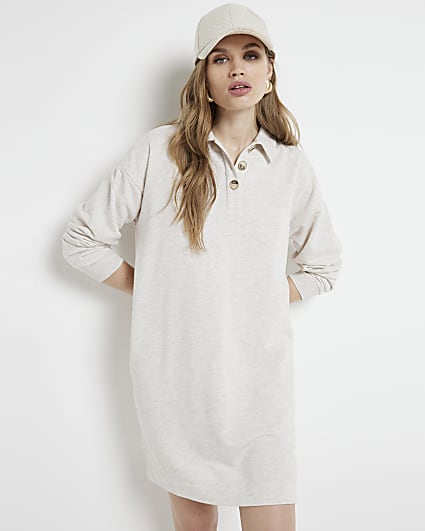 Cream polo sweatshirt mini dress