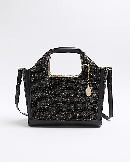 Black Metallic Raffia Tote Bag