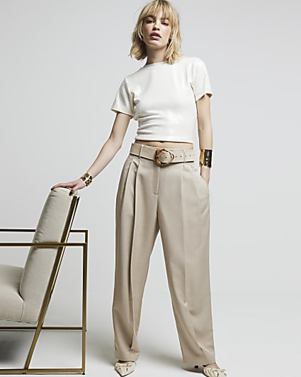 Beige wide leg trousers