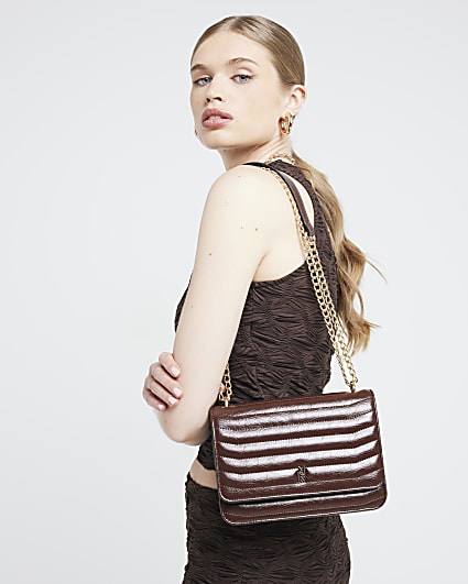 Brown Quilted Chain Shoulder Bag