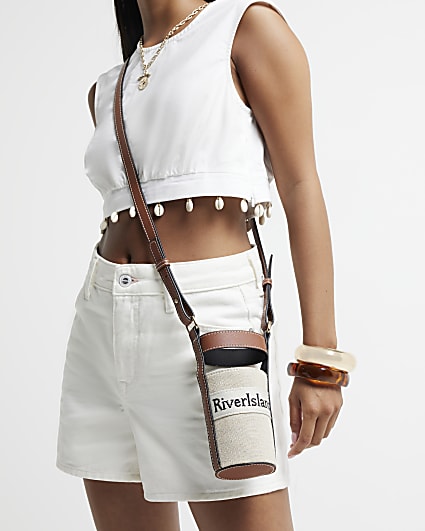 Brown canvas cross body bottle holder