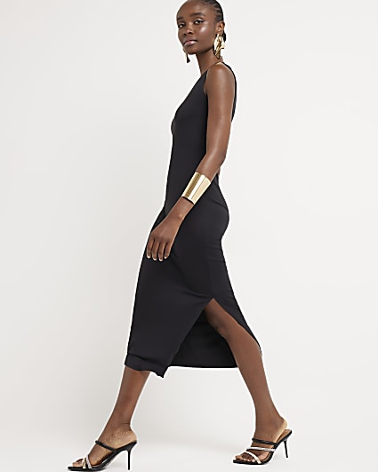 Black v neck midi dress