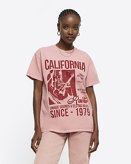 Coral California graphic t-shirt