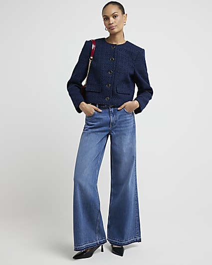 Blue mid rise palazzo jeans