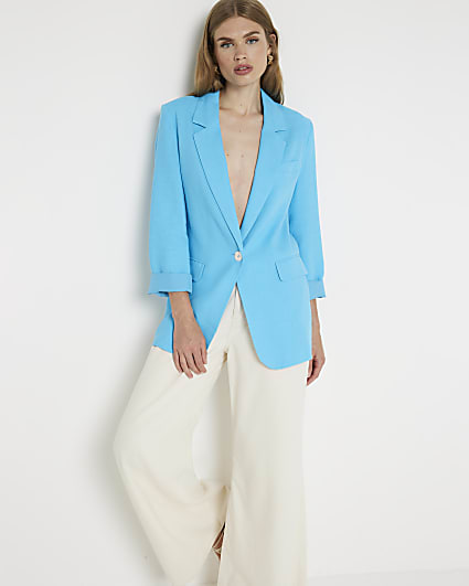 Blue roll sleeve blazer