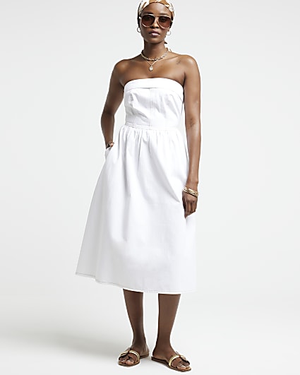 White denim bandeau midi dress