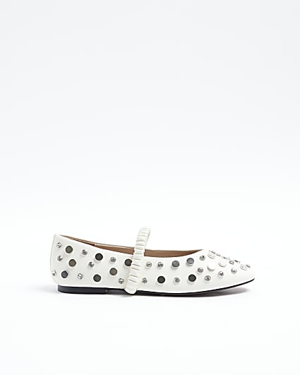 Cream embellished mary jane shoes