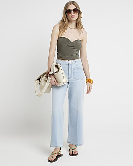 Blue Pocket Front Wide leg Crop Jeans