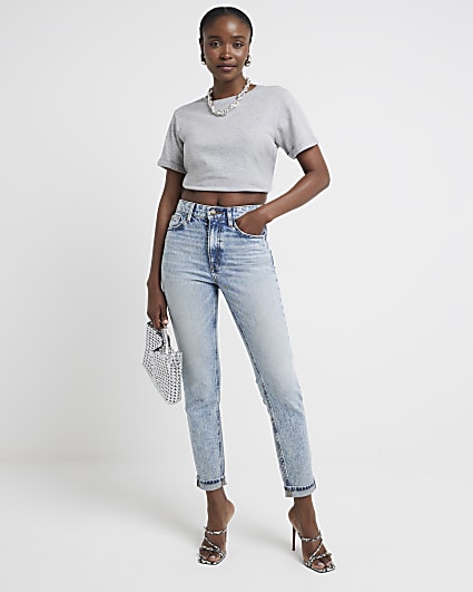 Blue high waisted bum sculpt mom jeans