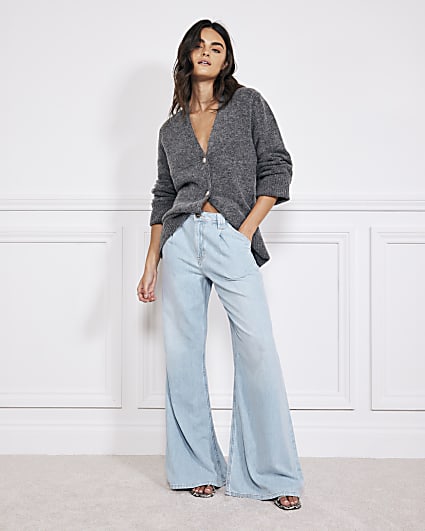 Light Blue mid rise tailored wide fit jeans