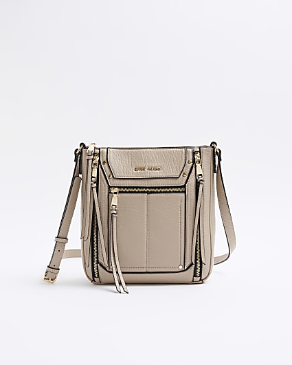 Beige zip cross body bag