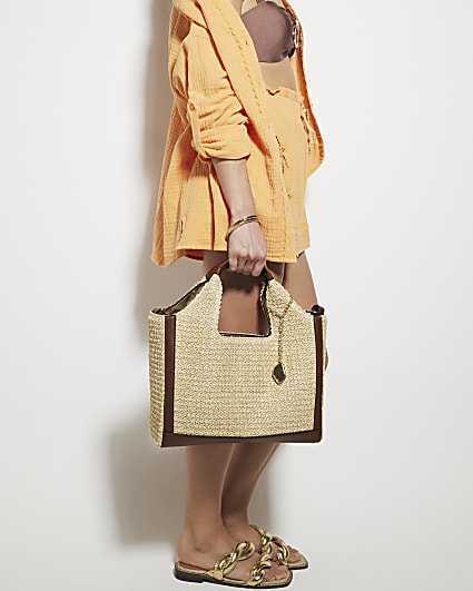 Beige raffia tote bag