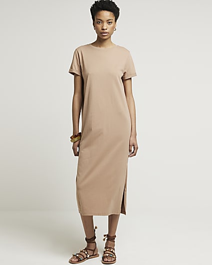 Beige midi t-shirt dress